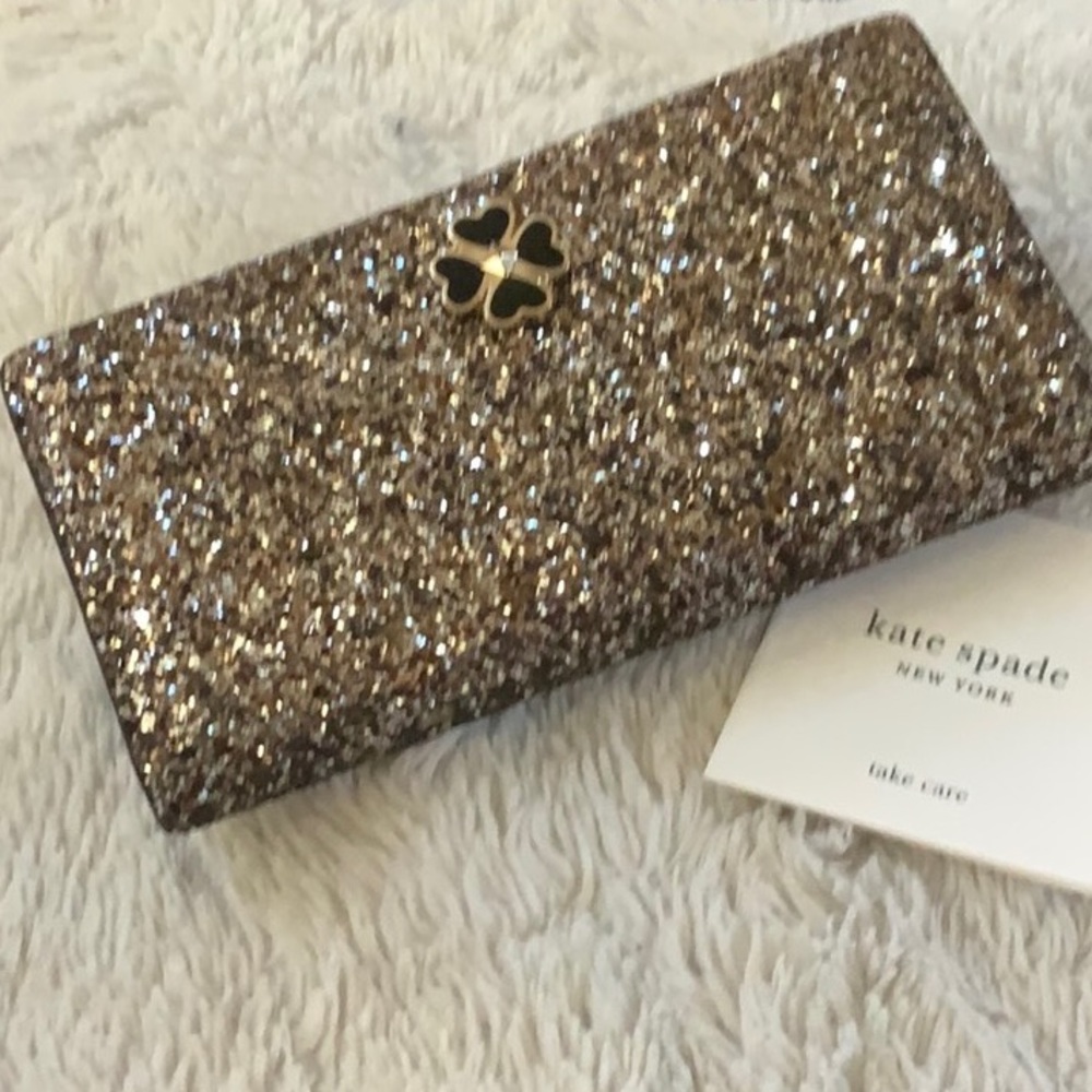 NWT ♠️Kate Spade large slim Odette glitter wallet